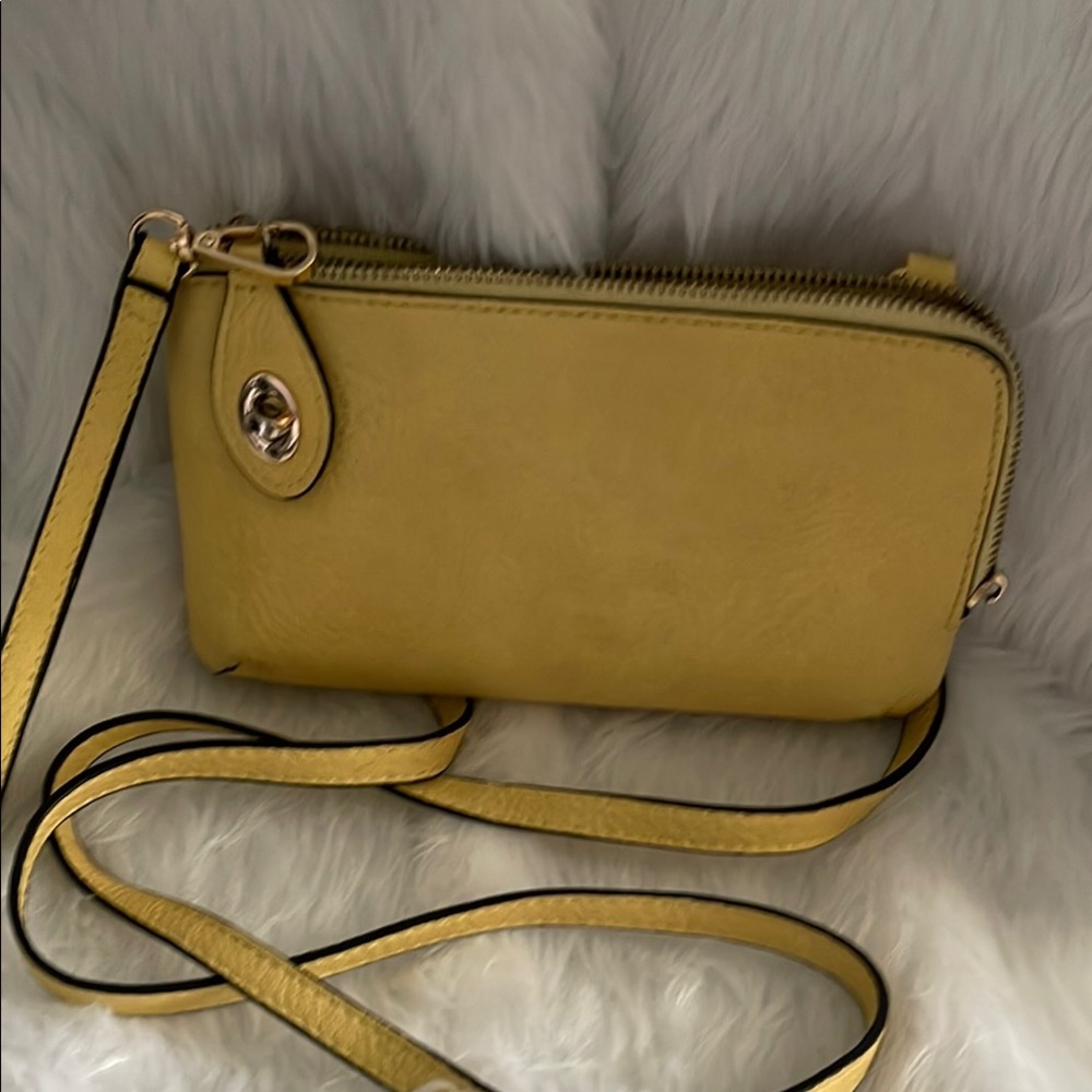 Chic Yellow Leather Crossbody Bag with Gold Hardware